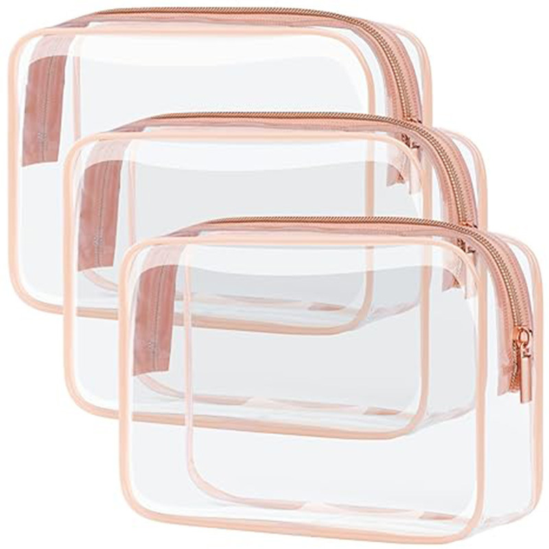 Tsa Approved Travel Transparent Makeup Bag Airport Airline Standard Carry-On Pouch for Women Rose Pink