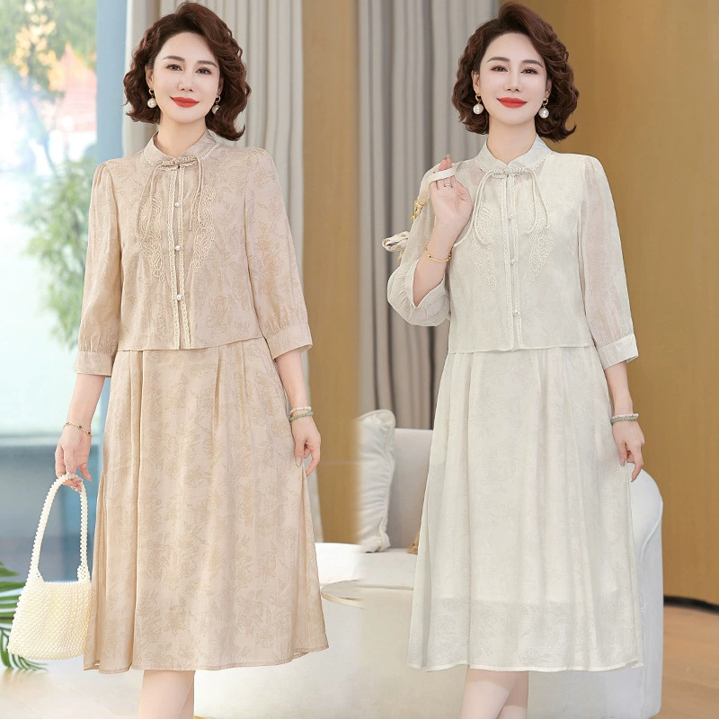 Новое платье 2025 года, модное двухкомпонентное платье с цветочным принтом, больших размеров, скрывающее живот, стройнящее, средней длины.