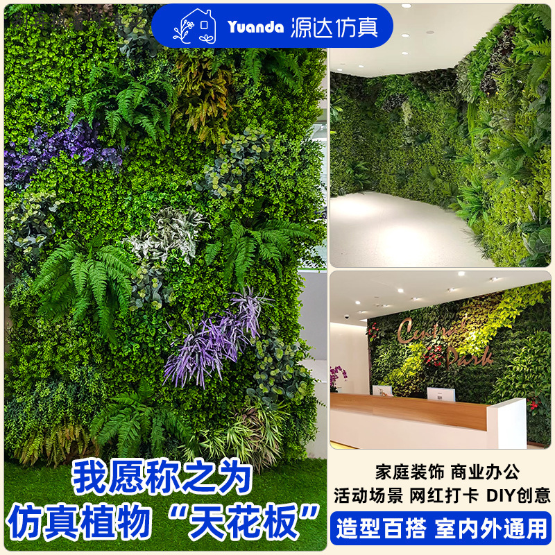 跨境仿真植物墙背景墙塑料草坪绿植墙室内室外布景装饰仿真植物墙|undefined