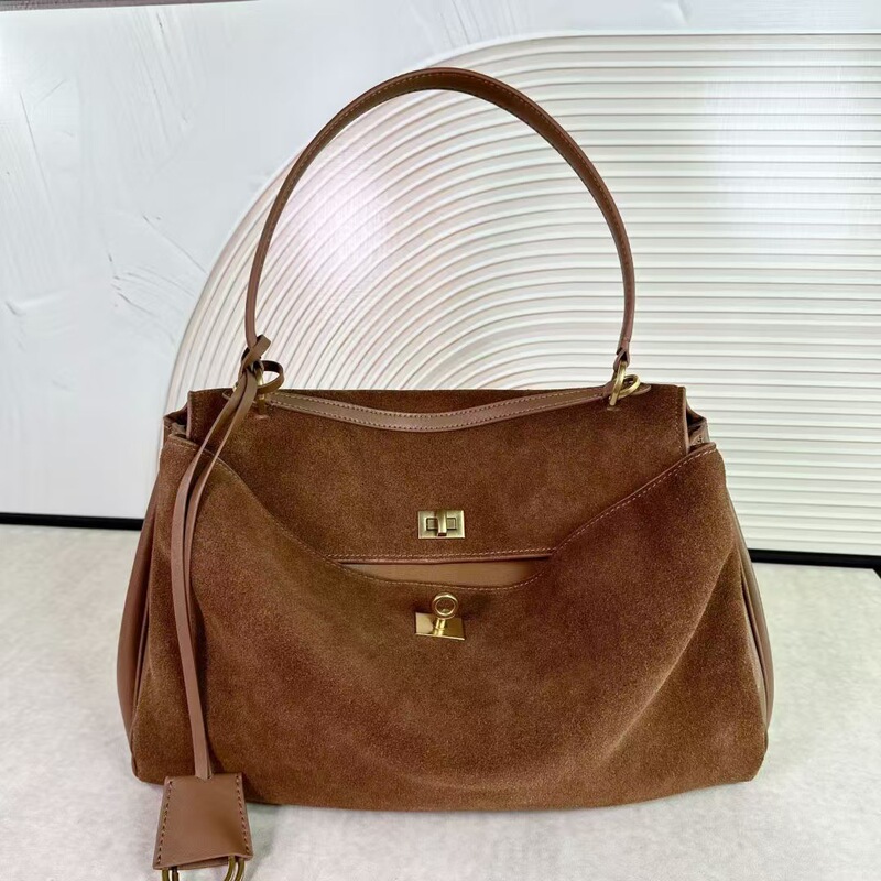 2024 New Armpit Bag Frosted Leather Autumn and Winter Brown Tote Kelly Bag Large Capacity Commuter Shoulder Crossbody Bag Trendy