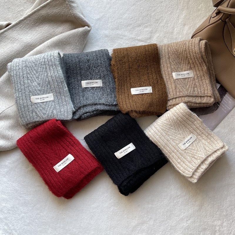 Retro winter universal warm solid color knitted scarf