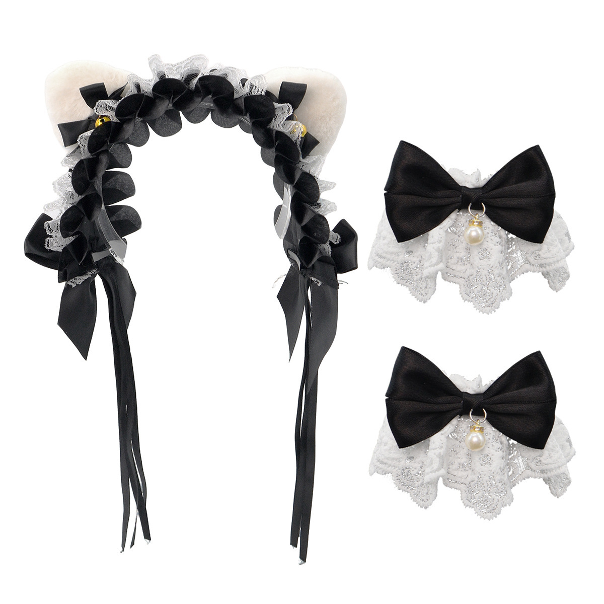 Lolita orejas de gato adornamiento de cabello arco campana de encaje borde clip de cabello banda de malla pulsera de hilo orejas de animales correa de cabello