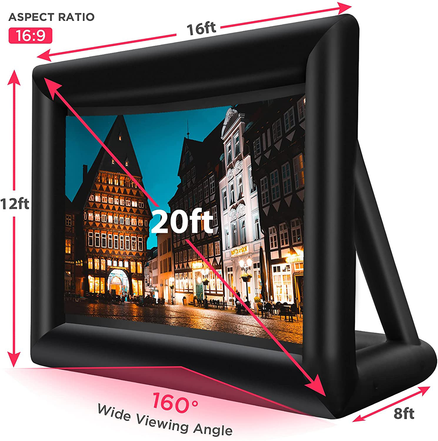 Pantalla inflable al aire libre de 20 pies soporte de proyección de aire pantalla de película inflable portátil proyección de doble cara proyección móvil