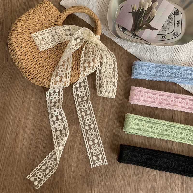 Pañuelo de seda de encaje, estilo de primavera y verano de alta calidad, cinta decorativa de todo fósforo, pañuelo para el cabello, cinturón multifuncional, bolsa de atar, cinta