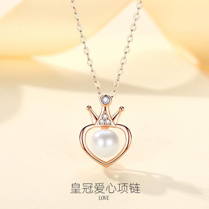Shengli s925 plata esterlina corona colgante perla artificial de las mujeres verano joyería nicho diseño sentido japonés y coreano collar las mujeres