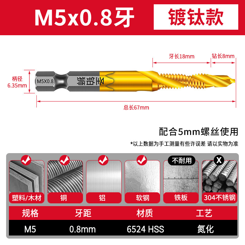 タッピングドリル穴あけm4タップタップタッピングセットドリル一体複合タップチタン自己タッピングねじ山ドリル|undefined