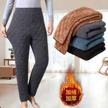 男士冬季棉裤加绒加厚夹棉秋裤三层驼绒护膝中老年男裤高腰保暖裤