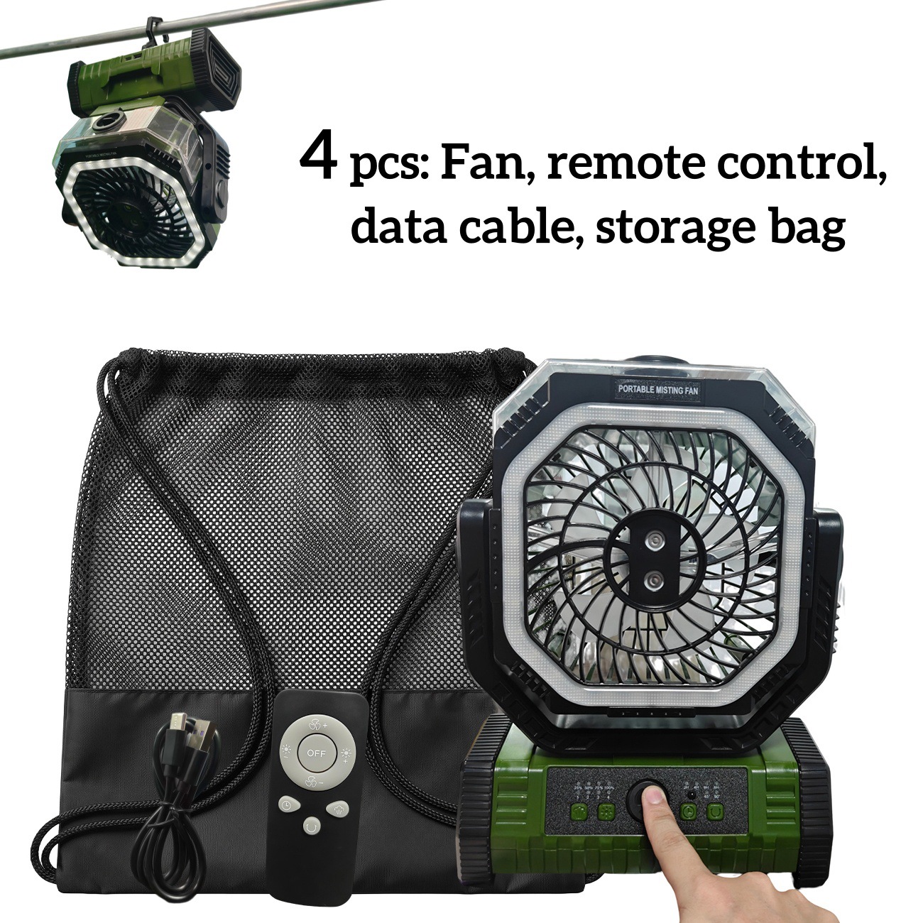 Ventilador Portátil de Camping con Luz USB con Luz LED y Batería de Emergencia para Tienda de Campaña y Pesca image 2