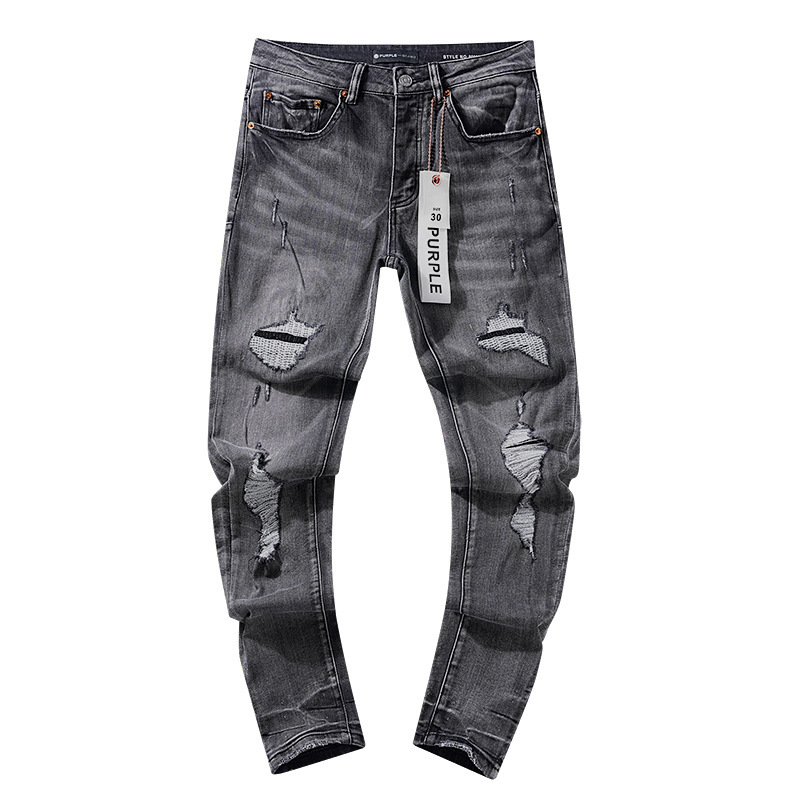 跨境欧美PurpleBrand牛仔裤jeans水洗做旧复古破洞泼墨潮流直筒|undefined