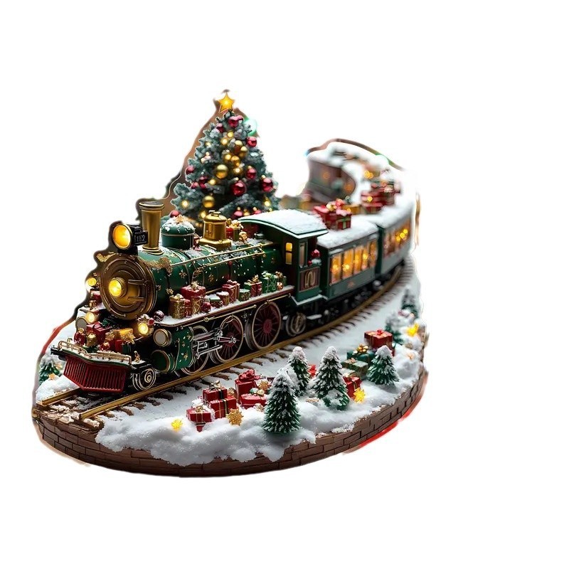 国境を越えたボヘミアン風クリスマス列車クリスマスツリーアクリルデスクトップ装飾標識祝日列車軌道振り子|undefined