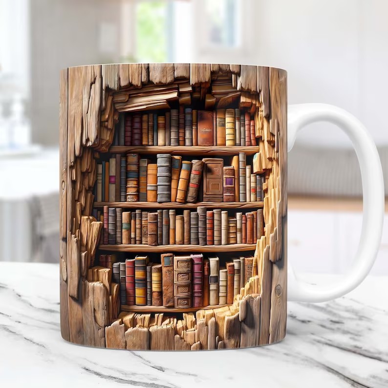 Neuer 3D-Bücherregal-Becher, Keramik-Wasserbecher, Keramikbecher für Zuhause, kreative Bibliothek, Kaffeetasse_voghion.com