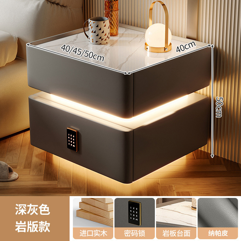 Mesita de noche inteligente, lujo ligero, alta calidad, madera maciza con luz 2024, nuevo dormitorio con cerradura, pequeño gabinete, simple y moderno