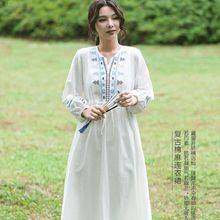 云南大理丽江旅游白色连衣裙新款棉麻绣花气质连衣裙女工厂批发