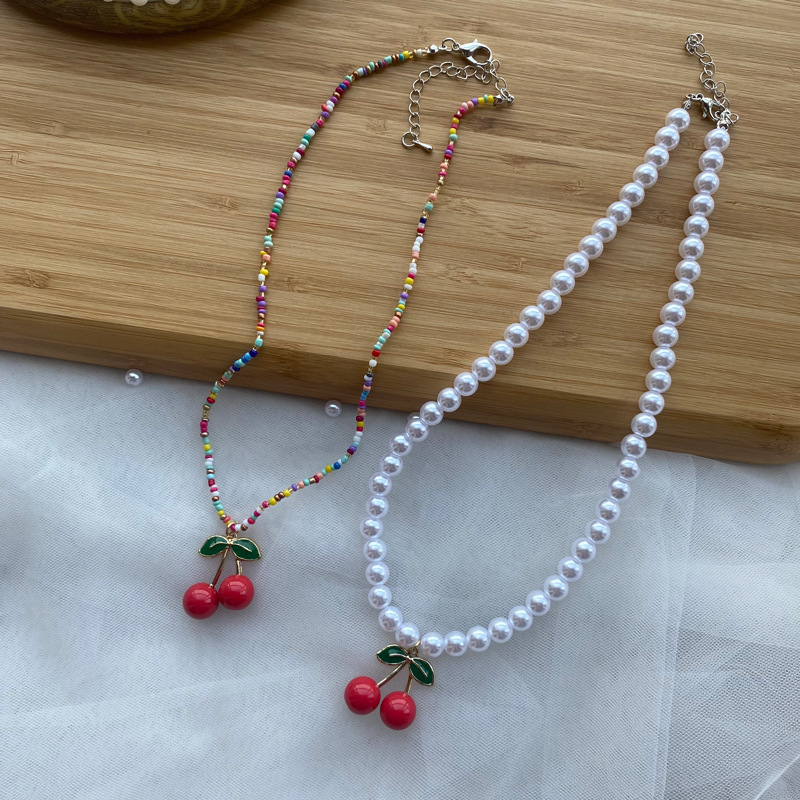 1 Piece Cute Cherry Artificial Crystal Pearl Beaded Womenu0027S Pendant Necklace