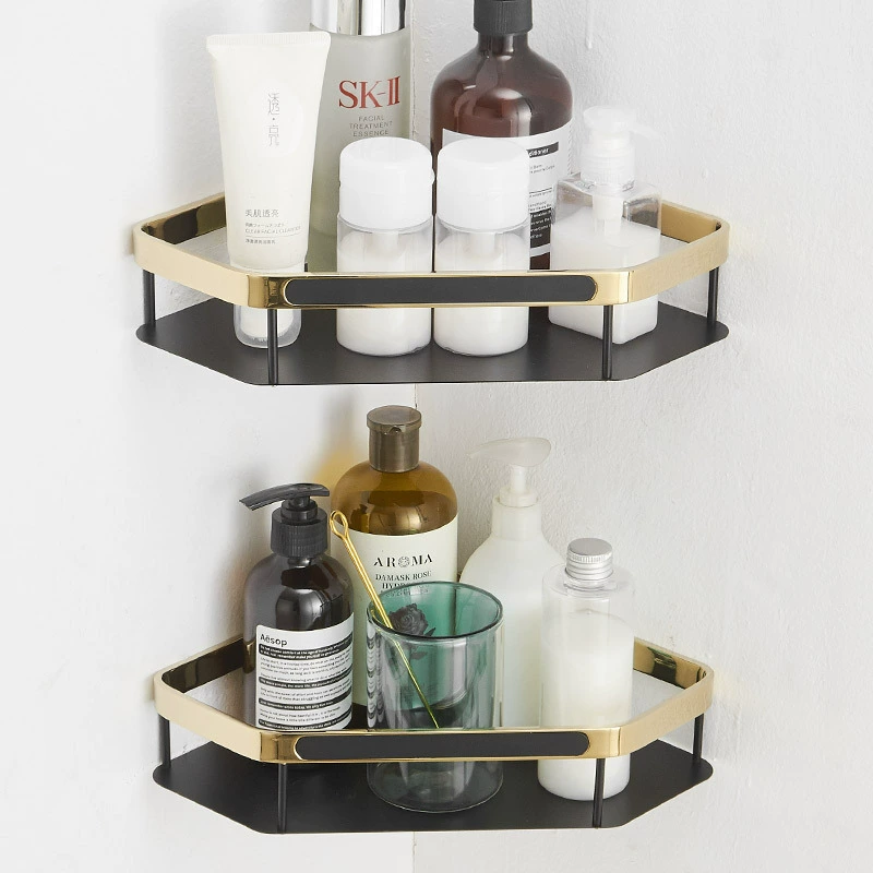 Bathroom Black Golden Triangle Board Blossom Blue bathroom corner frame wall -mounted shower shower shower gel storage rack