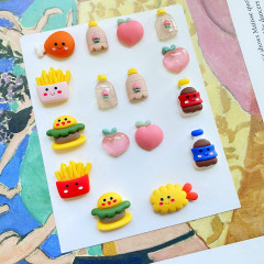 迷你仿真薯條漢堡可樂水蜜桃瓶子樹脂貼片DIY手工材料耳環手機殼