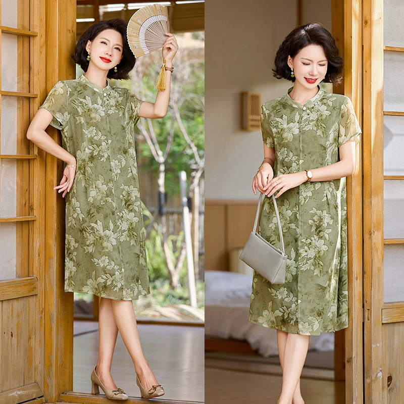 Летняя повседневная юбка выше колена в новом стиле для людей среднего и пожилого возраста, тонкое летнее платье, модное и легкое платье для мамы.