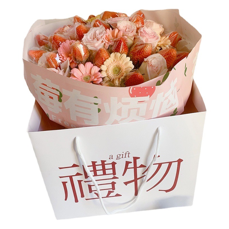 Temporada de graduación flor gran letra bolsa de regalo al por mayor tarjeta de papel gruesa regalo cuadrado mano ramo bolso de año nuevo