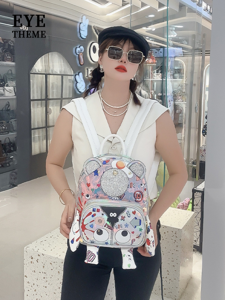 Mochila de hombro transparente gelatina bolsa de moda impresión especial oso viaje bolsas escolares diseño nicho # 2662