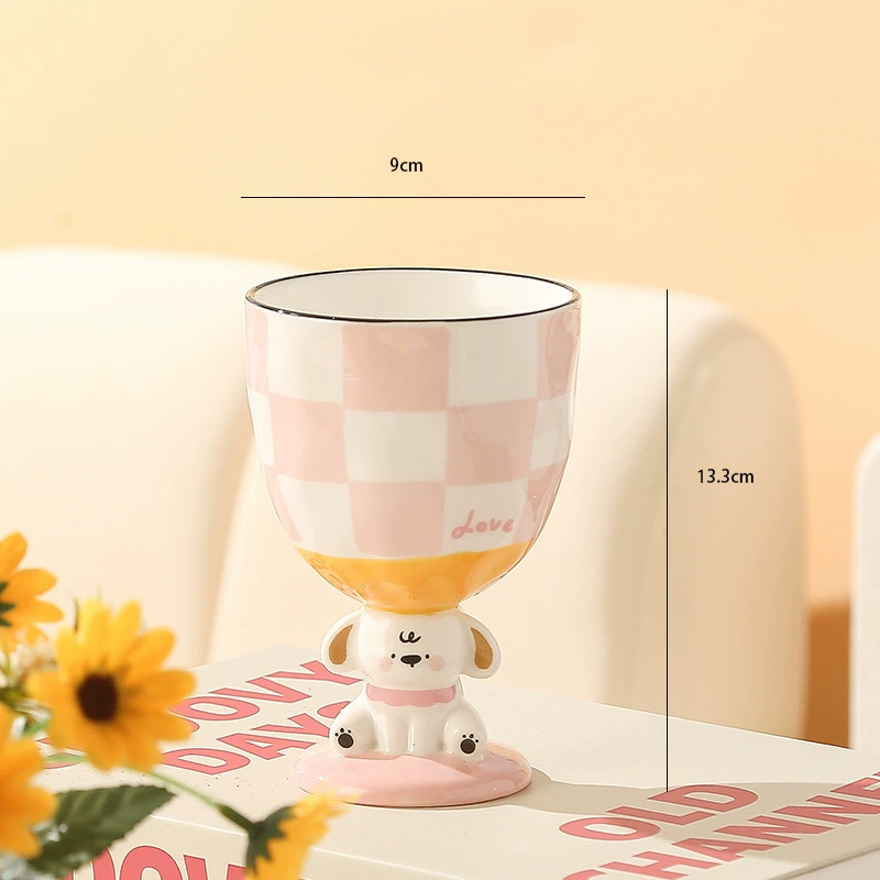 Caricatura creativa encantadora dibujada a mano tridimensional cachorro taza de pie alto helado de alto valor de cara bebida fría taza de cerámica taza de regalo