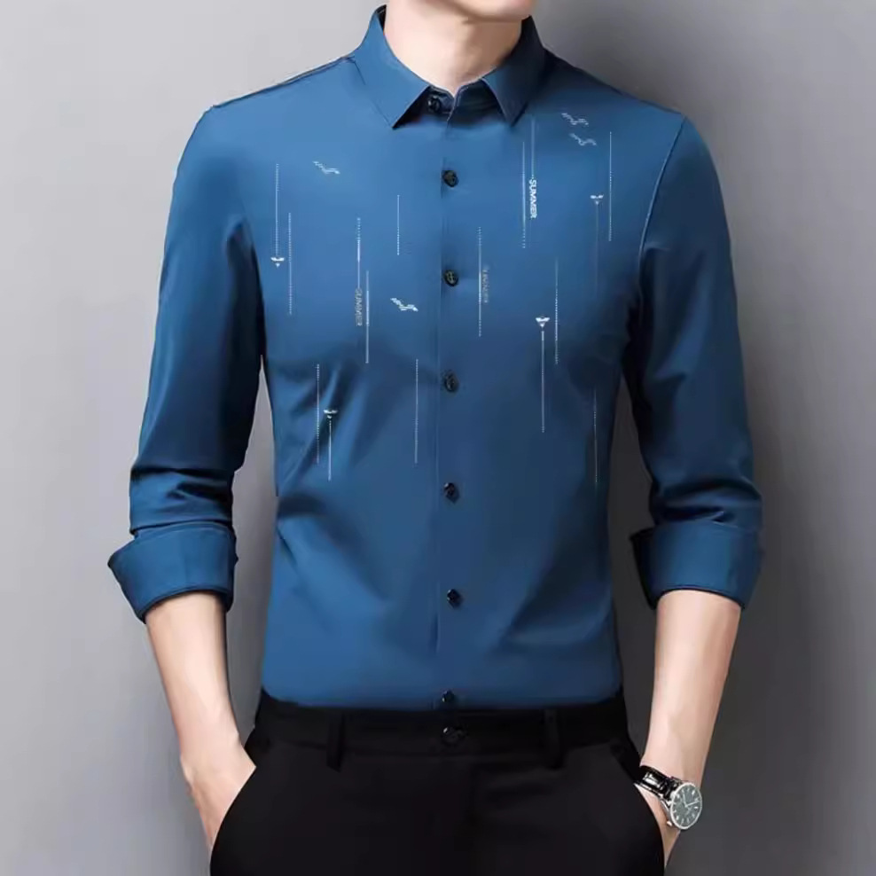 Otoño de los nuevos hombres camisa de manga larga camisa de negocios ropa de papá anti-arrugas de planchado libre de alta elasticidad de una sola pieza de entrega