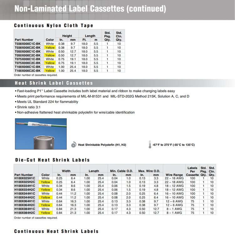 美国PANDUIT热缩打印标签H000X025H1C 适用于 LS8E 和 LS8EQ 打印