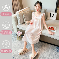 女の子ネグリジェ夏 2025 新しい中学生女の子甘いプリンセススタイルホーム服女の子夏のパジャマドレス