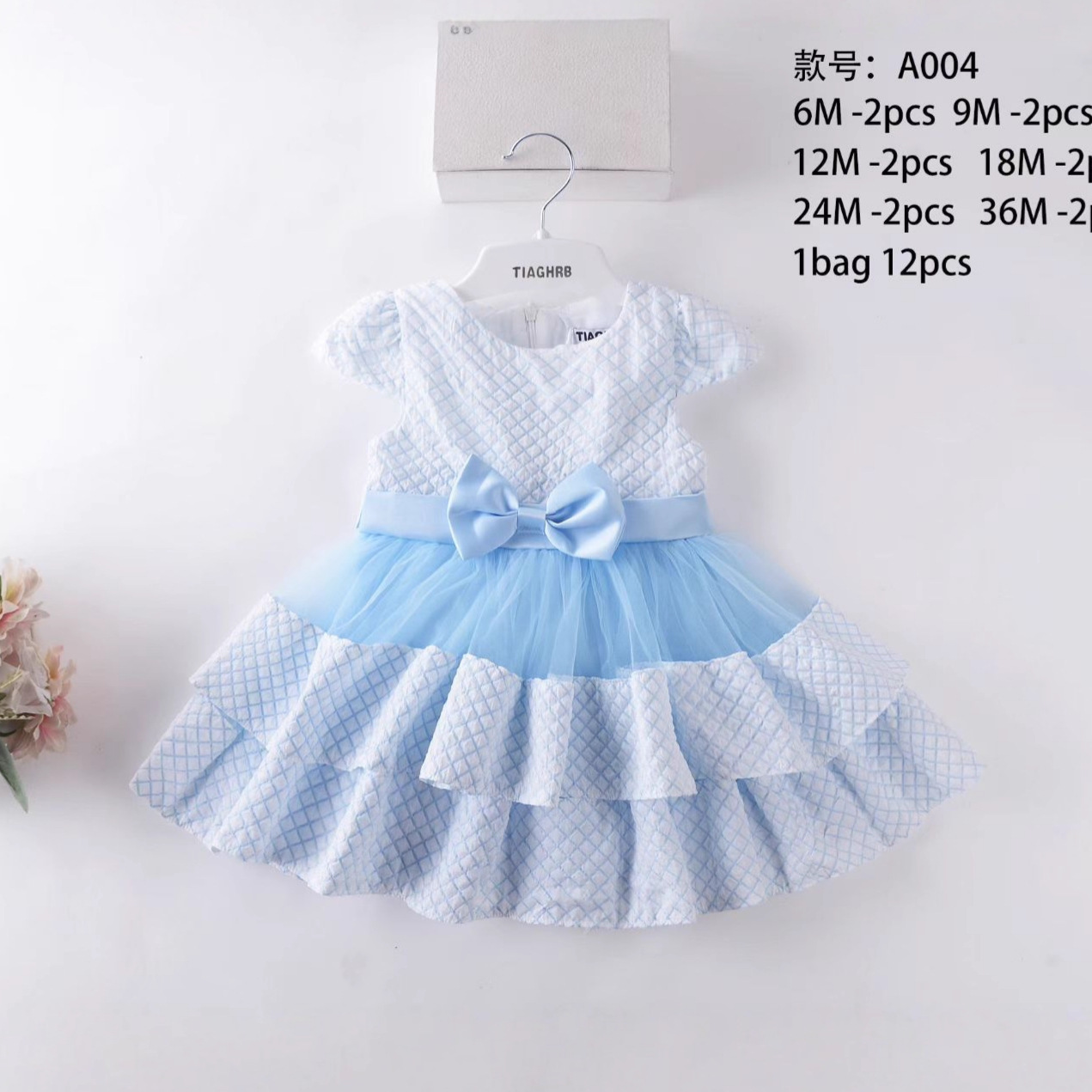 Vestido de Princesa para Bebé de Algodón y Malla, Plisado, Con Lazo image 2