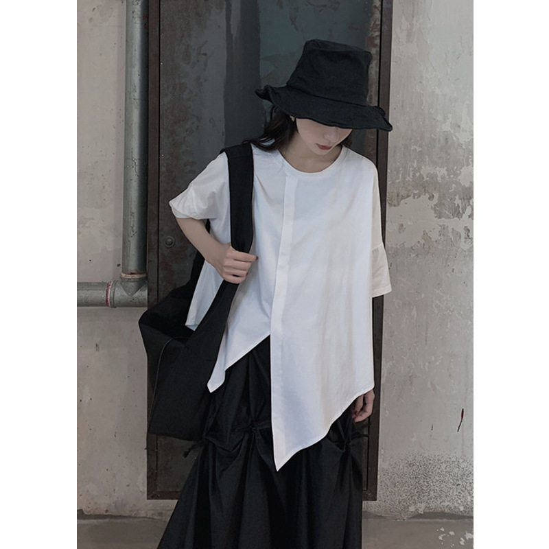 Yohji Yamamoto Dark Street Japanese Style Style Loose Slim Asymmetrical Niche Designer Summer Short Sleeve T-Shirt for Women