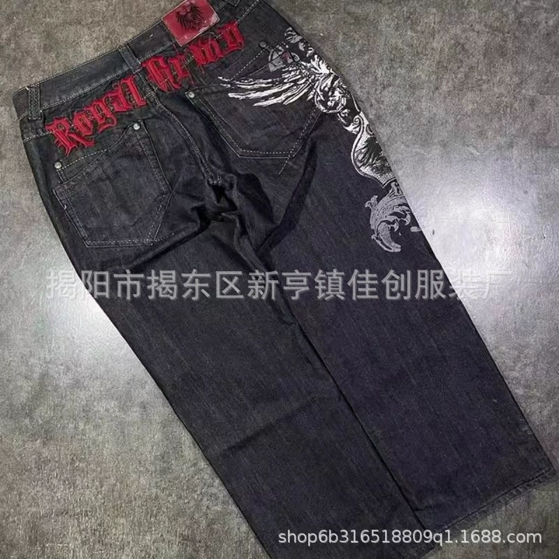 2024 трансграничные новые джинсы с вышитой тканью для мужчин и женщин американский ретро мойки свободные прямые джинсы