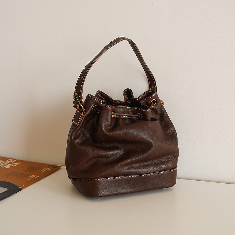 Niche Design Women's Commuter Fashion Genuine Leather Bucket Bag Luxury Chinese Style Large Capacity Crossbody Cowhide Bag - Thumbnail 3
