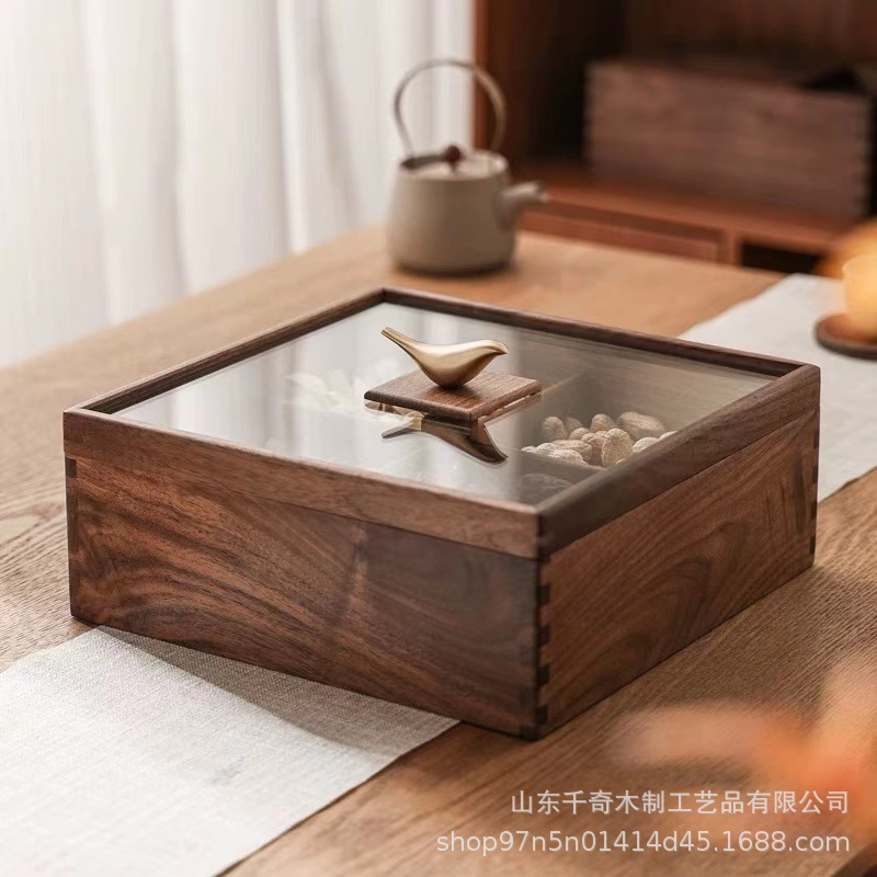 胡桃木质果盘过年糖果盒实木客厅高档零食茶几点心水果盘干果盘|undefined