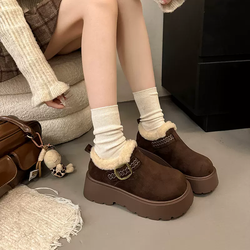 时尚休闲雪地靴女2025年冬季新款防寒加厚厚底保暖加绒毛毛勃肯鞋