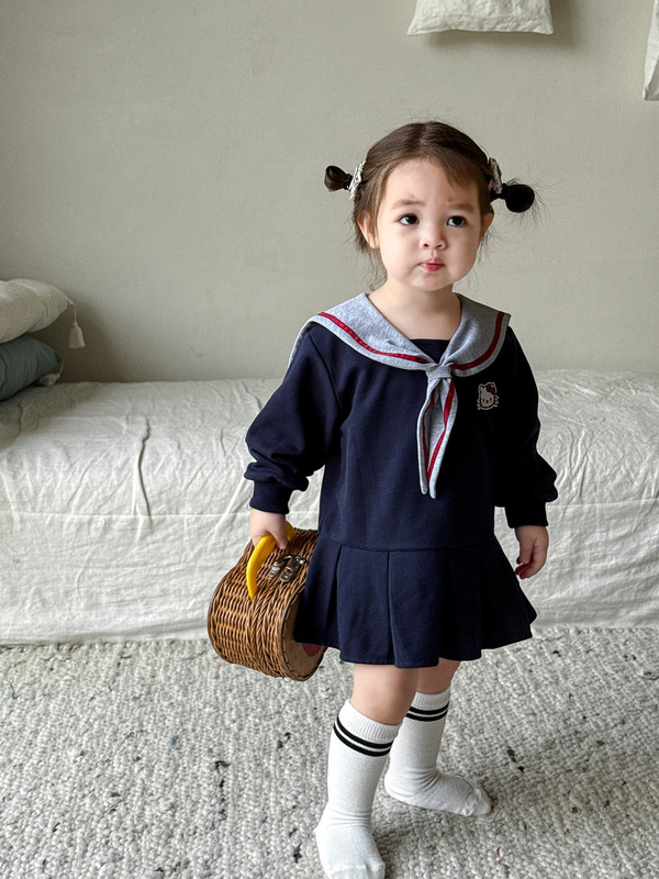 蔗梨童装女童秋季连衣裙2025新款海军风长袖秋装一周岁女宝宝裙子|undefined