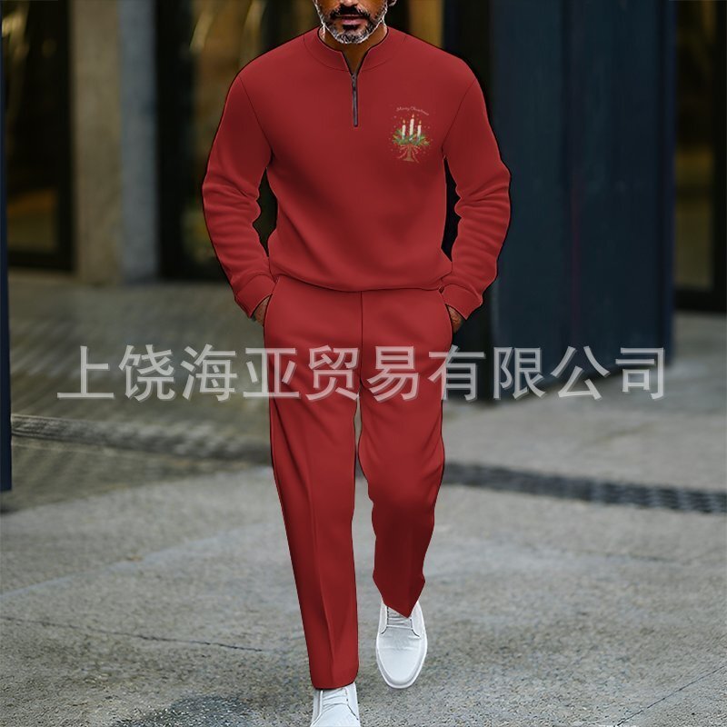 2025欧美跨境外贸秋冬热卖新款男士圣诞节数码打印套装男卫衣两件|undefined