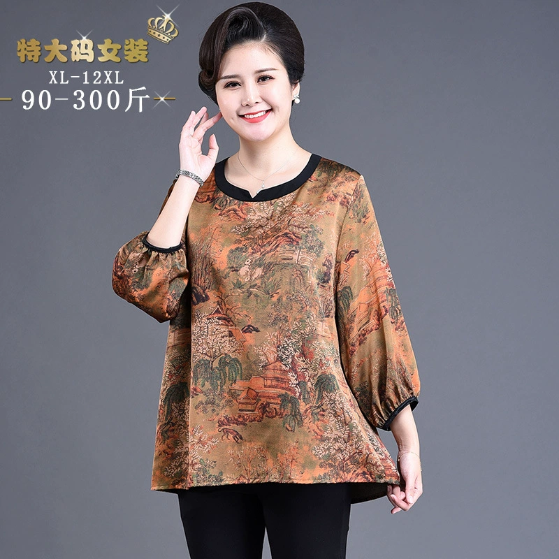 Летняя Свободная рубашка для матери, женское летнее платье для женщин среднего и пожилого возраста, новое платье больших размеров, ландшафтный цвет, плюс размер 12XL