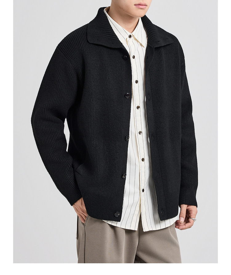 Áo len cardigan nam phong cách Mỹ dệt kim nhung hoa — màu đen chi tiết 27