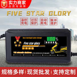 跨境直供铅酸电池充电器五星荣耀智能数显电动车铅酸电池充电器