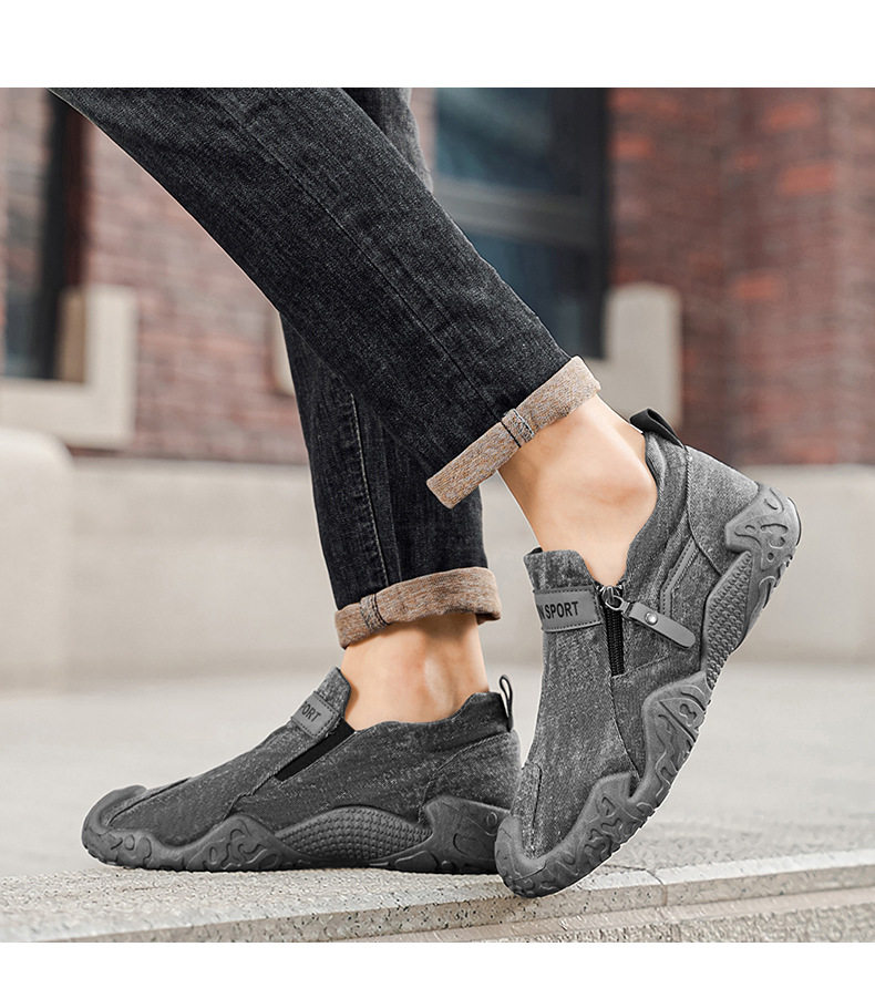 Giày lười nam vải bạt thoáng khí mũi tròn đế cao su — 852 màu kaki, 852 màu xám, 852 màu đen chi tiết 10