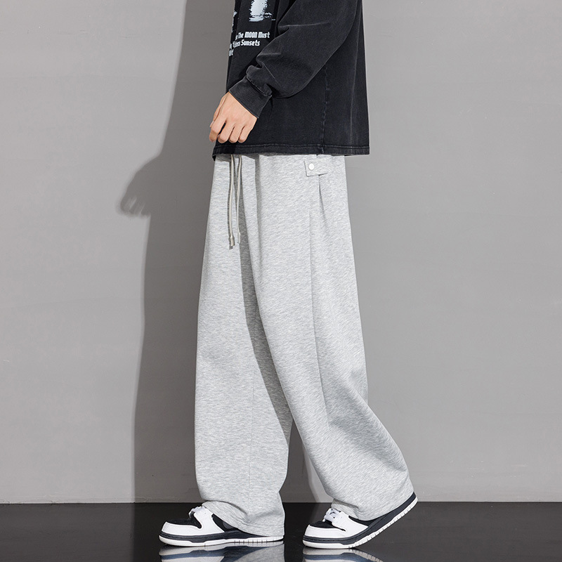 Spring and Autumn Men's Plus-Size Wide-Leg Sweatpants for Chubby Men, Solid Color Straight-Leg Pants, Extra-Large Drape Casual Long Pants for Men Spring and Autumn Men's Plus-Size Wide-Leg Sweatpants for Chubby Men, Solid Color Straight-Leg Pants, Extra-Large Drape Casual Long Pants for Men