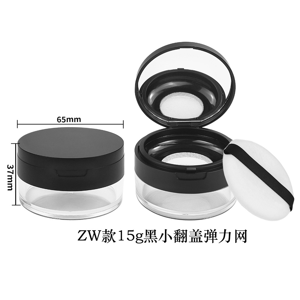 Materiales de embalaje para polvos sueltos en stock: caja dispensadora de polvo suelto ultrafina con tapa abatible y malla elástica grande, para 8g, 15g, 20g.