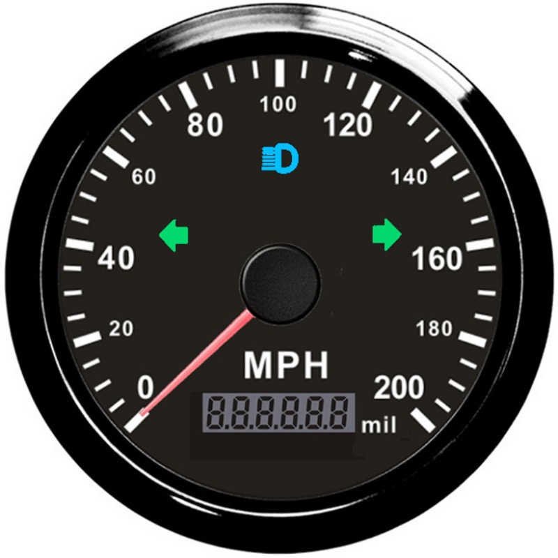 Speedometer Odometer Adjustable | Universal automobile instrument - black-dial-black-bezel-200mph