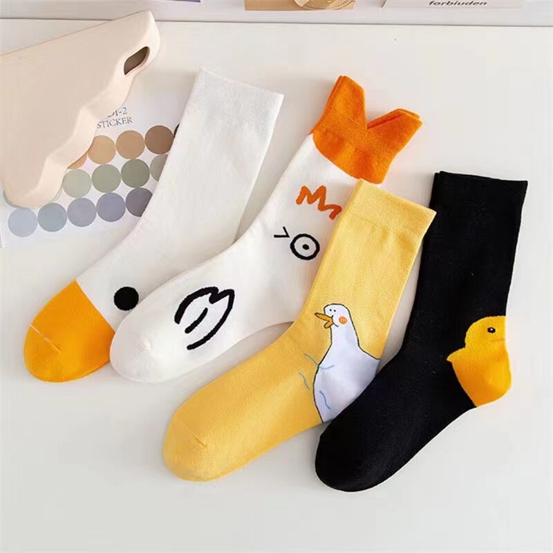 Big White Goose socks women's mid-calf socks ins trendy cute Japanese style yellow duck funny cartoon Korean style outer wear pile socks