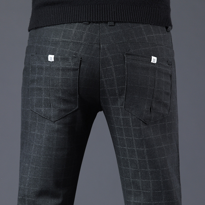 Spring and Autumn checkered casual for men, straight leg slim fit elastic work pants, youth trendy men's pants_voghion.com