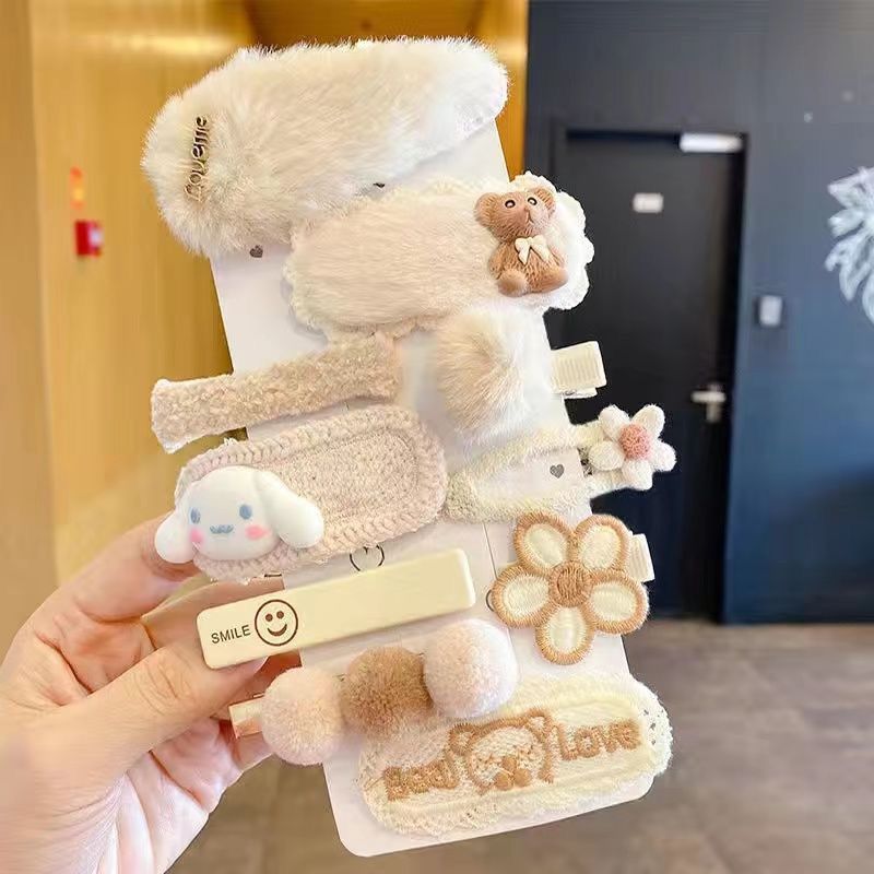 El otoño y el invierno de felpa horquilla oso accesorios para el cabello de lana para niños flores no lastiman el pelo bolsa llena lindo arco horquilla tocado