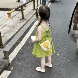 韩系女童连衣裙夏季洋气儿童时髦棉背心裙女宝宝小清新绿色裙子无