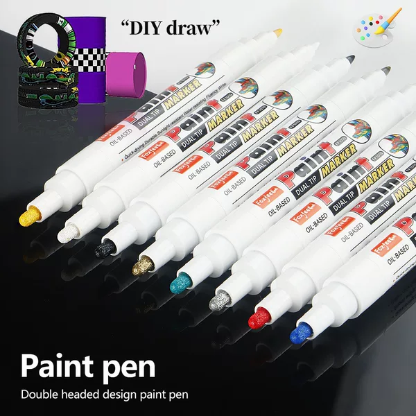 Cross-Border Double-Headed Paint Pen 8 Colors Car Tire Graffiti Marker Pen Oil-Based Industrial Touch-Up Pen Waterproof and Durable