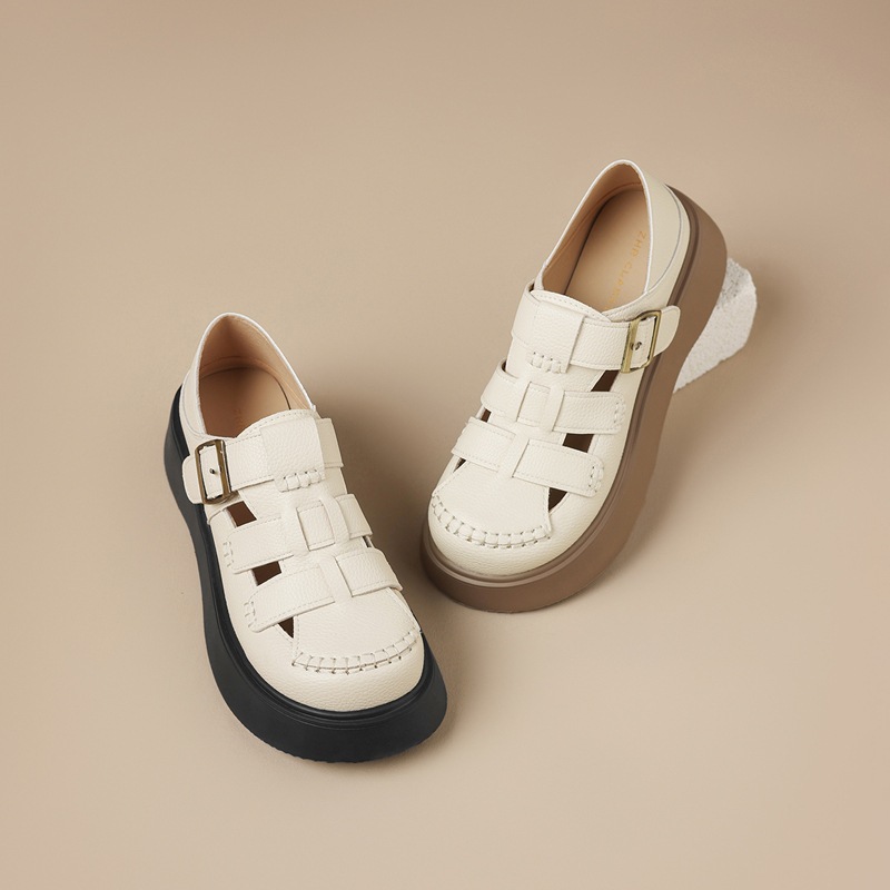 Sandal nữ đế dày phong cách La Mã, quai dệt kiểu Pháp cổ điển — AB16FP mét đen