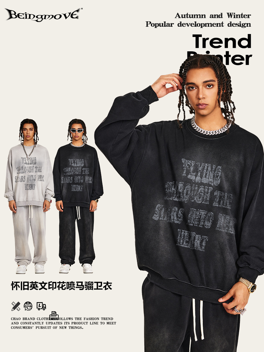 2025 otoño marca de moda de estilo neutro chaqueta sin sombrero hombre suelta impresión de tendencia de hombro baja camisa de pareja de manga larga