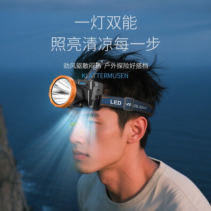 微笑鲨夜钓鱼头灯充电式超长续航超亮灯头戴式户外探险远射照明灯|undefined